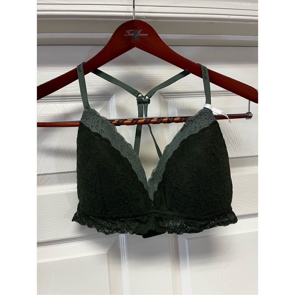 Aerie Green on Green Lace Racerback Convertible Bralett Sz 36D NWT
